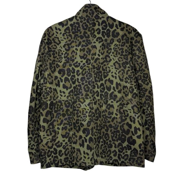 Avec Les Filles Jacket Green Olive Leopard Full Zip Military Women’s Sz M - Picture 2 of 4